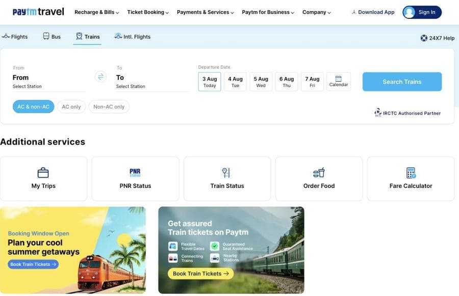Paytm Trains Booking Platform