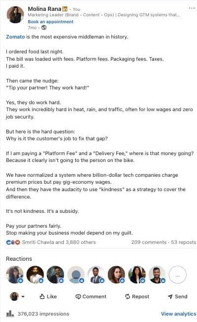 Zomato is the most expensive middleman in history.