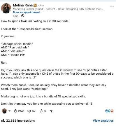Marketing is the only job where the CEO thinks they are better than the expert.